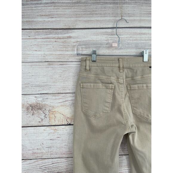 Risen Distressed Bootcut Jeans Women's Size 0/24 Tan/Beige Stretch - Picture 7 of 16